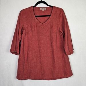 Flax 100% Linen Tunic Lagenlook Cottagecore Blouse Size P XS/Small 4/6 R…